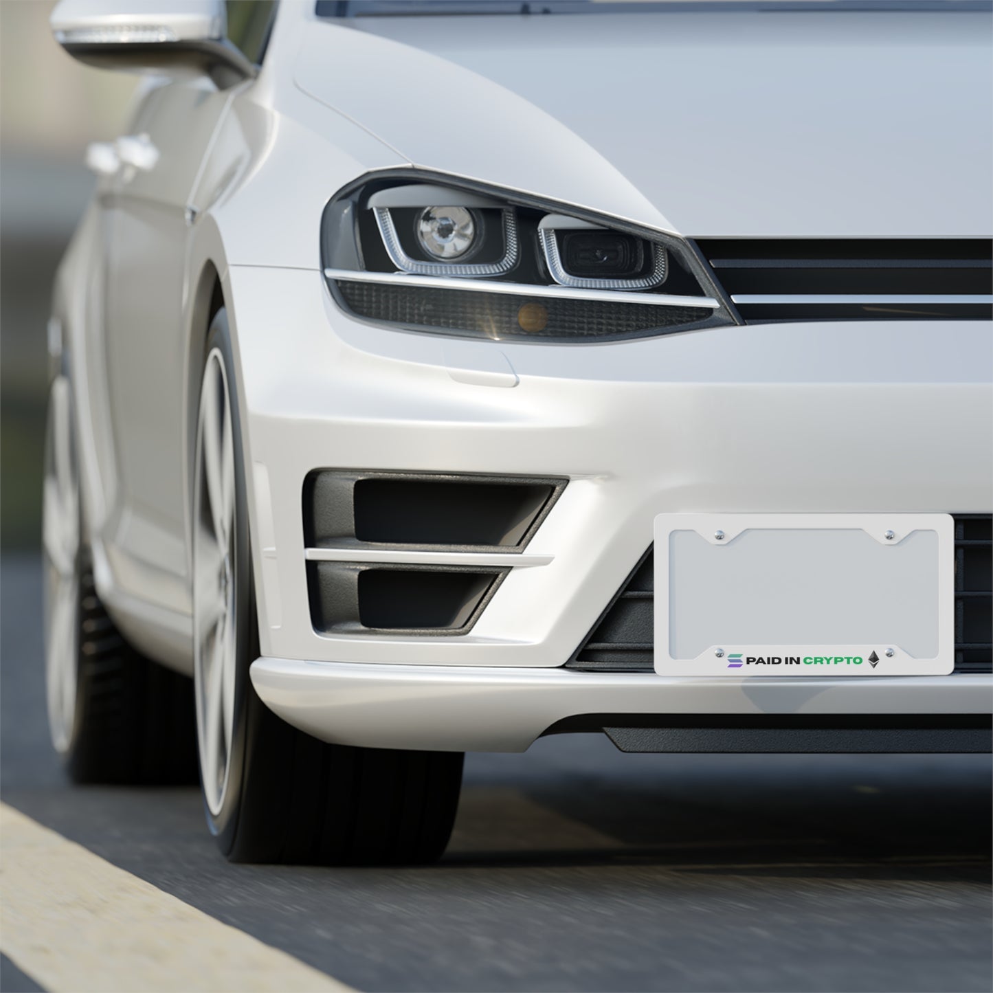 Paid in Crypto – Solana & Ethereum License Plate Frame