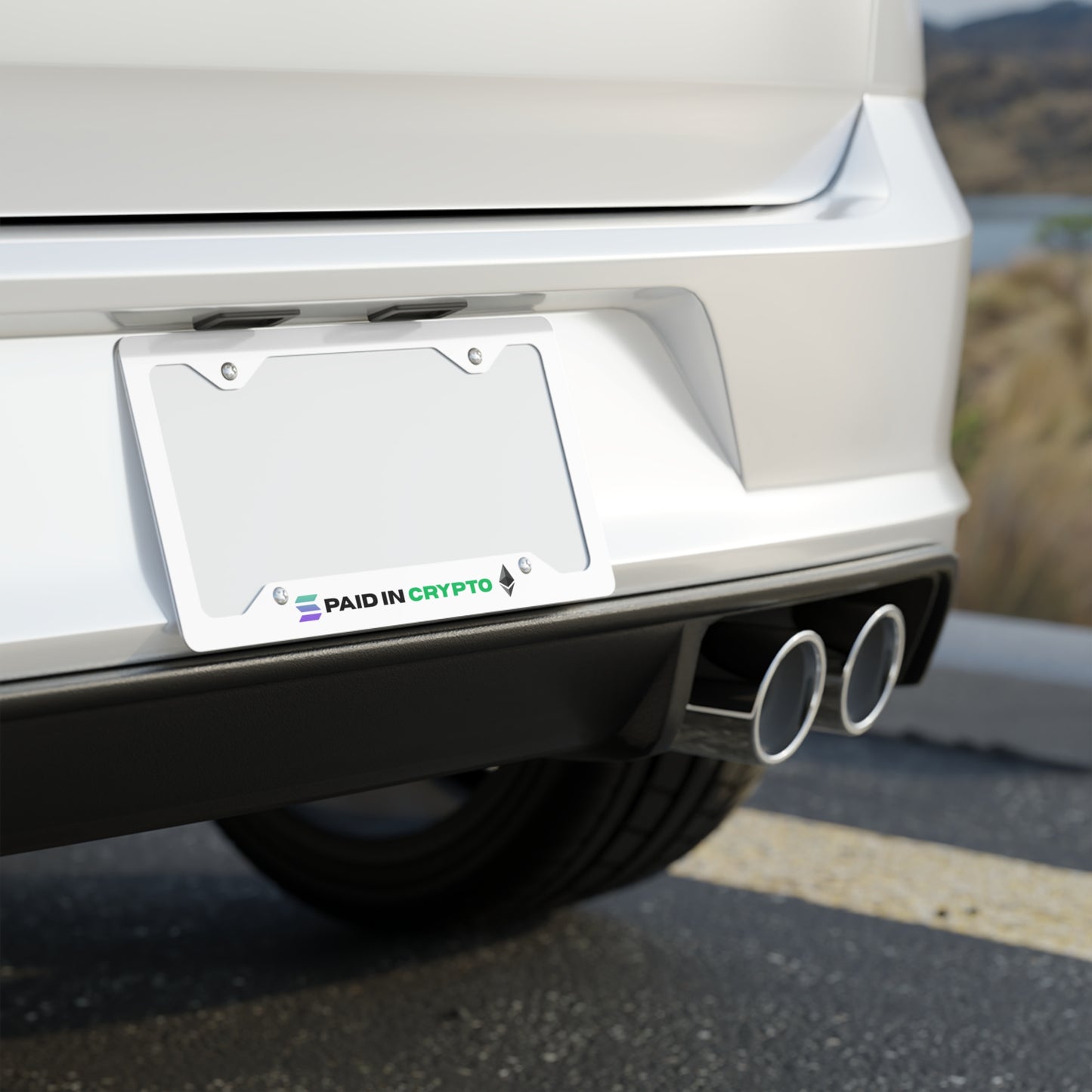 Paid in Crypto – Solana & Ethereum License Plate Frame